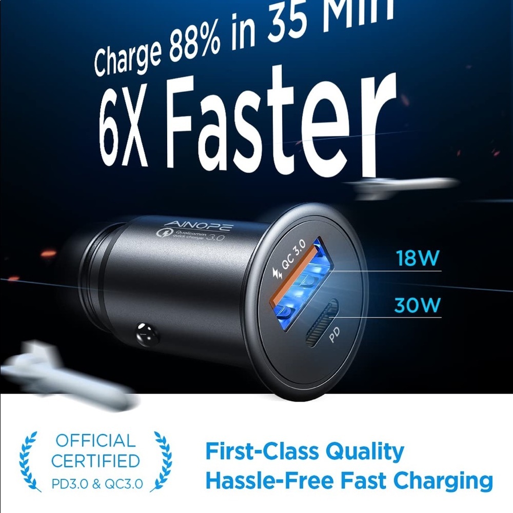 AINOPE All Metal Fast USB Car Charger Adapter - Picture 5 of 9